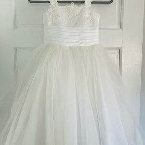 Ivory Tulle Communion/Flower Girl Dress with Lace Bodice and Pleated Waist